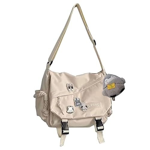 Inshere Aesthetic Crossbody Messenger Bag, Cute Messenger Bag for Women Men, Y2K Japanese Kawaii Bag with Cute Pins and Ornament