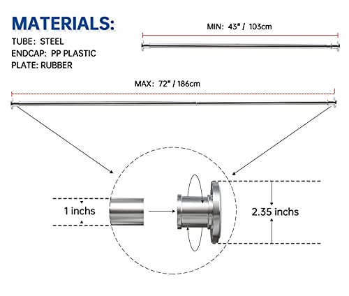 Image of BRIOFOX Industrial Shower Curtain Rod - Never Rust Non-Slip 43-72 Inch 304 Stainless Steel, Chrome
