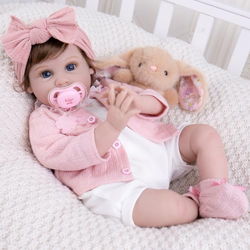 Image of Milidool Reborn Baby Doll 22 Inch Lifelike Realistic Girl Baby Doll with Teddy Bear Set for Girls Children