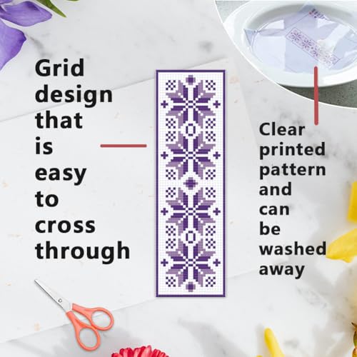 Image of INFUNLY 6PCS Flower Cross Stitch Bookmark Kit for Beginners 8.66 inchx3.15 inch Boho Plaid Flowers Embroidery Bookmark Kits Geometric Pattern Cross Stitch Kit with Instruction for Book Lovers Reader Writers