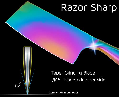 Wellstar Rainbow Meat Cleaver And Blade Guard, 7 Inch Iridescent Chinese Meat Vegetable Butcher Knife, Super Sharp German High Carbon Stainless Steel Chef’s Kitchen Knife With Ergonomic Handle #TOP4
