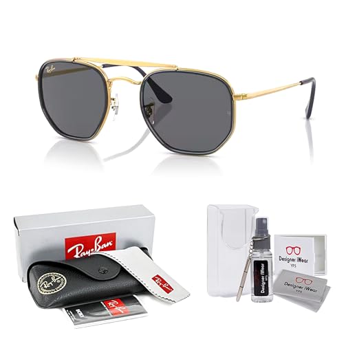 Image of Ray-Ban The Marshal II RB3648M 9240B1 52MM Gold /Dark Grey Hexagonal Sunglasses for Men for Women +BUNDLE with ACCESSORY EYEWEAR KIT