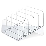 Chunful Acrylic Desk Organizer, 5 Section Desk File Holder Sorter Stand Rack Vertical Organizer Desktop Vinyl Storage Display for Record Album Book Magazine Document Home Office(Clear)