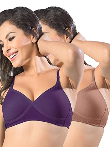 Image of SONARI Violet Womens Non Padded Regular Cotton Bra | Wire-Free, Medium Coverage, Sewn-in Bump for Natural Lift, Polycotton Blend Fabric, Hook & Eye Closure, Adjustable Straps