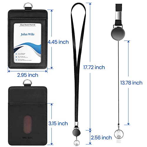 Will Well Genuine Leather Id Badge Holder With Retractable Lanyard, Retractable Badge Reel Nylon Lanyard And Vertical Id Card Holder With 1 Card Slot Key Chain For Men Women thumb #4