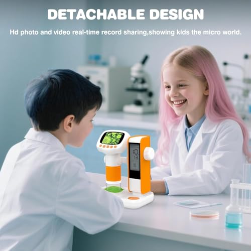 Image of Tobo Microscope for Kids 1000X Portable Handheld Microscopes Base Stand, 2 inch HD Screen Pocket Microscope Support Camera and PC Video Digital Microscopes for Kids Over 3 Years Old (Orange)