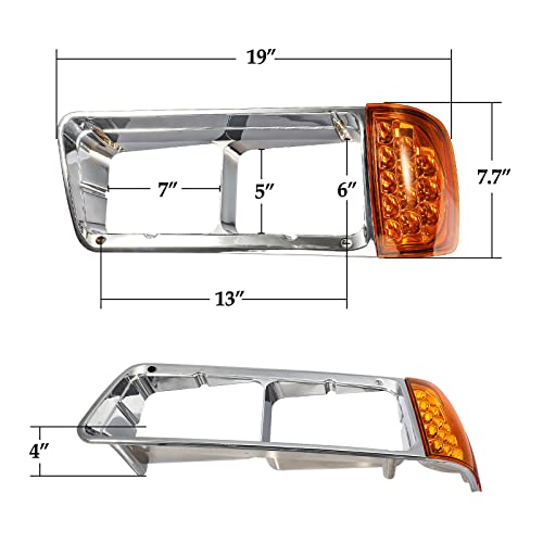 Partsam Pair Headlight Bezel With Amber Led Turn Signal Light 3 Wire Compatible With 1989-2002 Freightliner Fld Truck Replacement For A06-20738-000 A06-20738-001 #TOP4