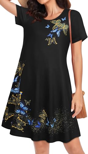 Image of Womens Summer Dresses Beach Casual Loose Tshirt Floral Short Sleeve Flowy Pockets Sundresses 2026