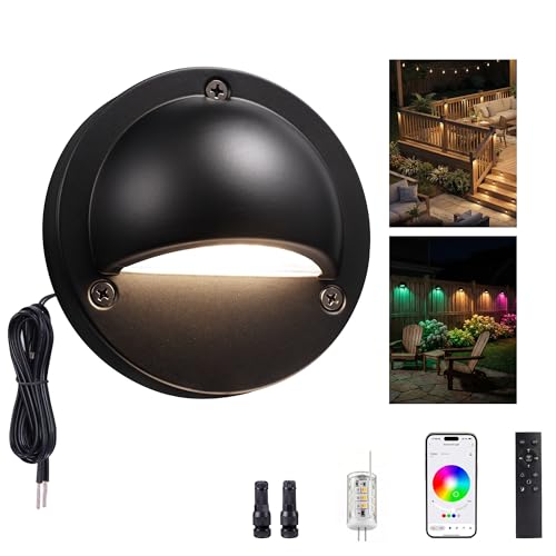 Image of Low Voltage RGBCW Black Deck Light, 12V Bluetooth Mesh Smart Outdoor Landscape Lighting with App & Remote Control, Replaceable G4 Bulb, IP65 Waterproof Aluminum for Step Stair Fence, 1 Pack