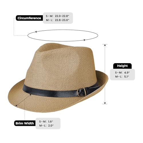 Image of Straw Trilby Fedora Hat for Men Women 1920s Panama Hat Short Brim Summer Beach Sun Hat with Band