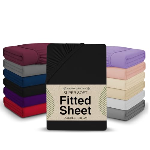 Single Fitted Sheet - 90 x 190cm with 30cm Deep Pocket Soft Brushed Microfibre Wrinkle-Free Easy Care Fade & Shrink Resistant by MAGNA COLLECTION (Black Single)