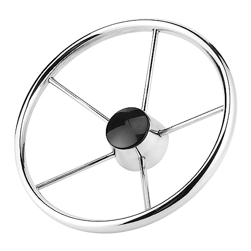 Ymiko Boat Steering Wheel, Stainless Steel Marine Steering Wheel Easy Installation Steel for Boat, Yacht