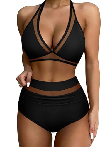 CheChury Bikinis Mujer Traje de Baño Cintura Alta Push Up Reductor Bañador 2 Piezas con Relleno Conjuntos de Baño de Natacion Biquini Braga Alta Ropa de Playa Verano Control de Vientre de Bikini