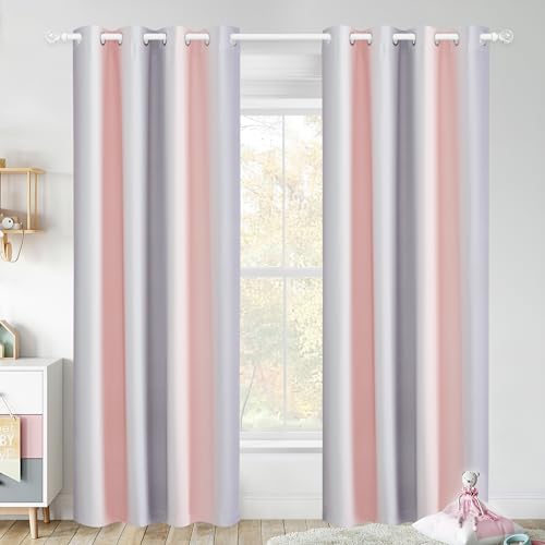 NICETOWN Rainbow Curtains for Kids Bedroom, Room Darkening Ombre Blackout Curtains for Girls and Boys, Nursery Living Room Classroom, Set of 2 Panels