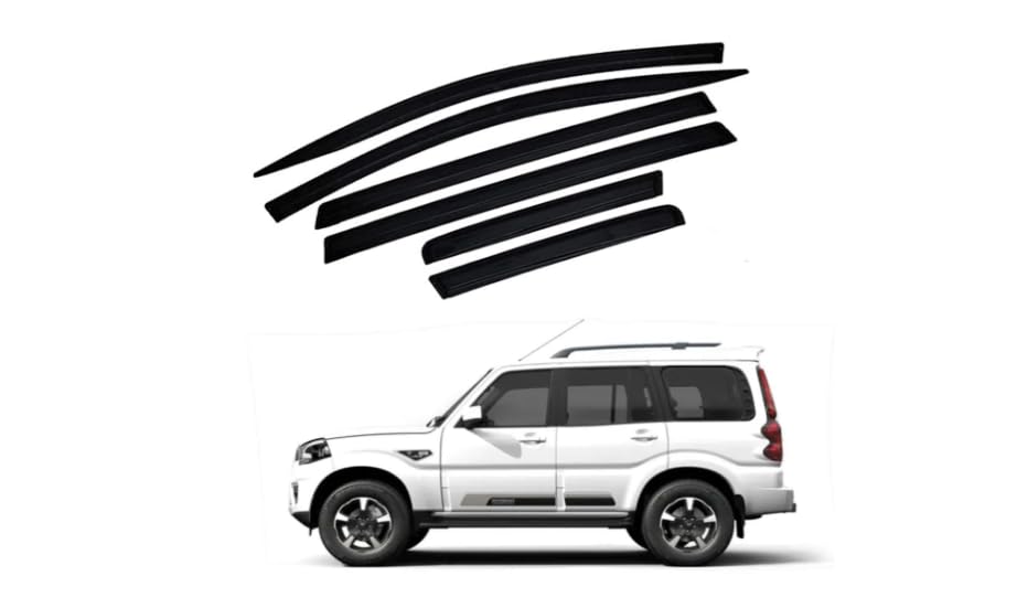 Car Door Visor Compatible with Mahindra Scorpio Classic 2022–2025 | Premium Smoke Black Rain Guard | Unbreakable Side Window Air Deflectors | All Weather Protection | Set of 6 Pieces-picture-12
