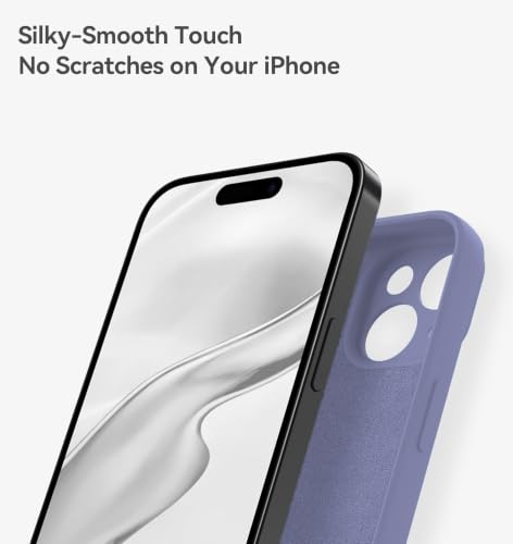 Image of DIZORO Square Microfiber Candy Case Compatible for iPhone 14 Shockproof Slim Back Cover Liquid Silicone Case - Lavender Grey