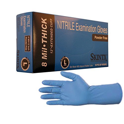 Skintx High Risk Heavy Duty 8 mil Nitrile Gloves, Powder Free Sizes Medium to 2X-Large, (50, Medium)