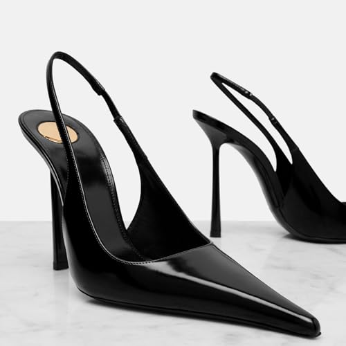 THESHY Women's Pointed Toe Slingback Heels Stiletto High Heel Faux Leather Stretch Strap Slip-on Backless Pumps Fashion Dress Shoes for Women2