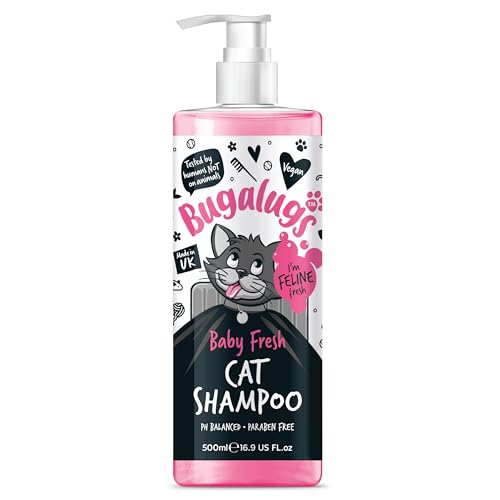 Bugalugs Cat Shampoo Baby Fresh - Cleansing nourishing and conditioning for all cat hair.. For all cats and kittens. grooming (500ml Shampoo)