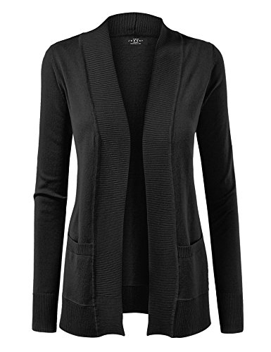 MBJ WSK926 Women's Open Front Casual Long Sleeve Knit Classic Sweater Cardigan with Pockets M Black MBJ WSK926 Women's Open Front Casual Long Sleeve Knit Classic Sweater Cardigan with Pockets M Black