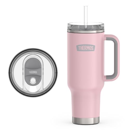 Image of THERMOS Stainless Steel Cup Holder Mug - 40 Ounce, Sunset Pink - Insulated Tumbler with Lid and Straw, Plus Leak-Resistant Slide Lock