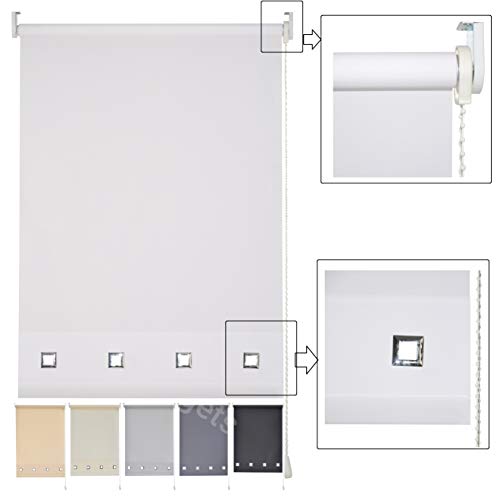 Funky Gadgets Square Eyelet Light Filtering Roller Blinds -Window Shades Easy Fit Polyester Fabric Daylight Trimmable Roller Blind- Child Safe Metal Tube with Fittings (W60 x L210cm, White)