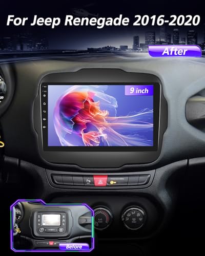 NHOPEEW Radio samochodowe 8 Core 4 + 64G do Jeep Renegade 2016 2017 2018 2019 2020-9 cali, obsługa Carplay i Android Auto 5G WiFi i GPS DSP 3D Auto Mondel Display Cooler wentylator + kamera cofania