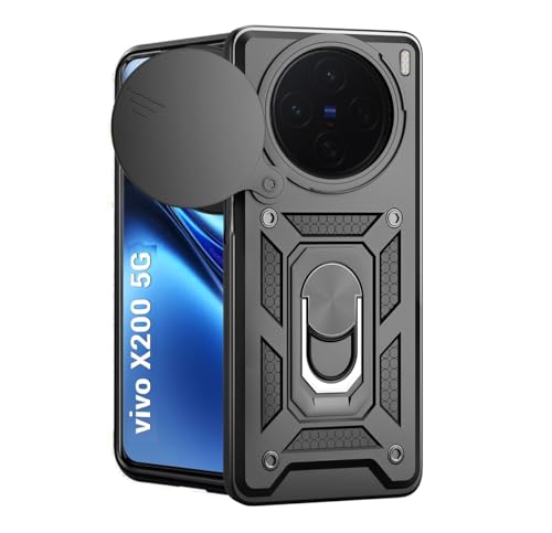 Image of Tough Armor Bumper Back Cover Case for Vivo X200 5G | Sliding Camera Cover, Kickstand & Ring Holder 360 Degree Protection Back Cover Case for Vivo X200 5G