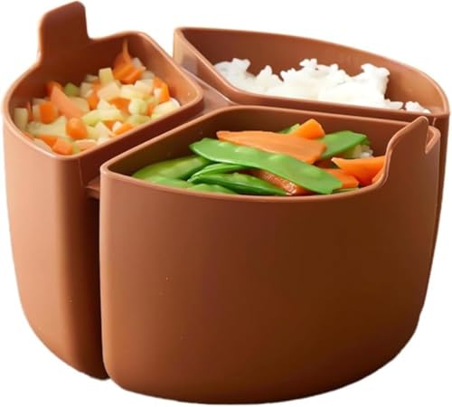 CokBlu ライス炊飯器仕切り・シリコンスロークッカーセット 3 コンパートメントディバイダー ハンドル & クリーニングブラシ付きノンスティックシリコンライナー 食事準備用