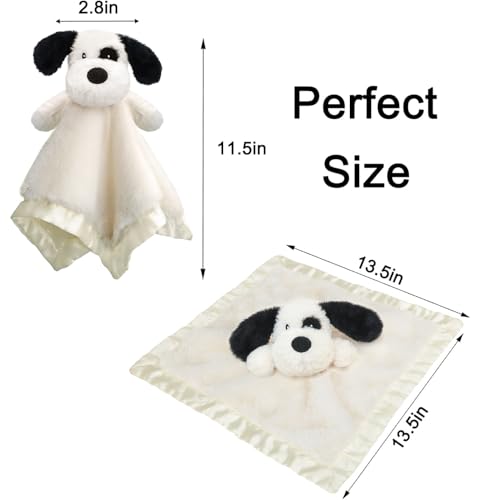 Image of Puppy Baby Security Blanket for Toddler Infant Newborn Boys and Girls Soft Lovey Plush Fabric and Satin Backing, Black 13.5 Inch