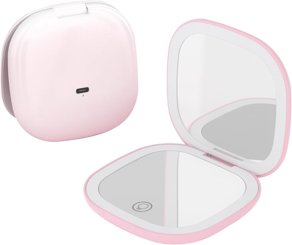 QUMOX Specchio Trucco 10X con Luce – Specchio da Viaggio Ricaricabile con LED, 3 Modalità di Luce, Touch Dimmerabile, USB-C – Rosa