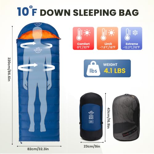 Bolsa de dormir rectangular OMVMO Envelope Down para camping, plumas 600 FP, para adultos, capucha desmontable y cremallera bidireccional, conectable a manta miniatura 2
