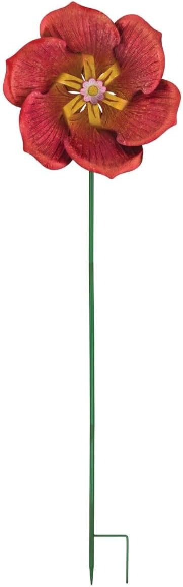 Regal Art & Gift Textured Flower Poppy Wind Spinner - Metal Yard Decorations Outdoor | Kinetic Garden Spinner for Lawn, Pathway, or Flower Bed | Weather-Resistant Outdoor Sculpture