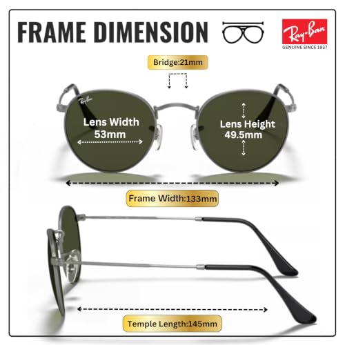 Image of Ray-Ban RB3447 ROUND METAL Round Shaped Sunglasses for Men with Official RAYBAN Eyewear Kit