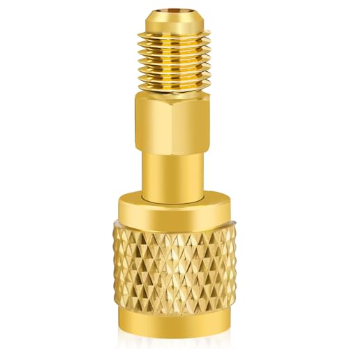 R32 R454B Refrigerant Brass Adapter 1/4 Inch Female to 1/4 Inch Male Reverse Thread Fitting Non-slip Handle Connector Compatible with R-454B/R-32 Tanks Split Systems