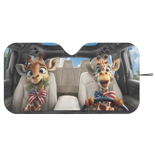 Image of 4th of July Giraffe Car Front Windshield Sun Shade Reflect UV Sun and Heat Foldable Car Windshield Sunshades Interior Accessories Sun Protection Universal Vehicle Accessories