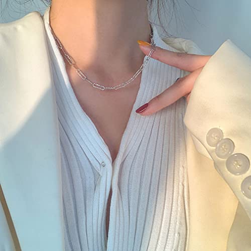 Collier Argent 925 Femme chaîne flash géométrique rectangle tour de cou