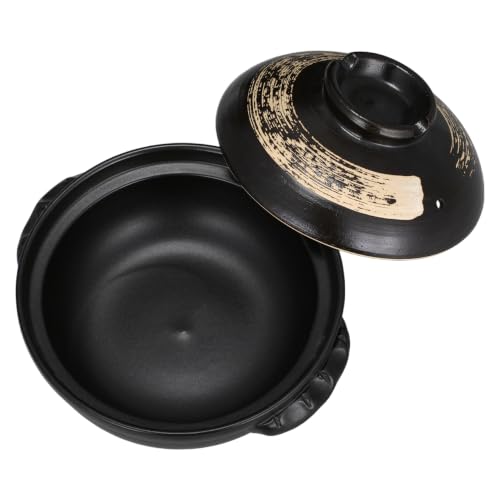 DOITOOL Ceramic Casserole Pot 900 ml with Lid, Black Donabe Style Rice Pot
