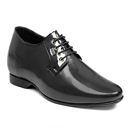 Image of BXXY Men's 9 cm (3.5 Inch) Height Increasing Dress Shoe Derby Lace-Up Formal Patent Faux Leather Shoes