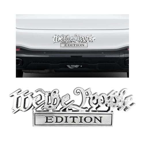 povtii We The People Edition Emblems, 3D Full Metal Car Decals with Strong Adhesive, Decoration Sticker to Highlight Yourself for Fender Tailgate, Car Accessories (Silver+Black)