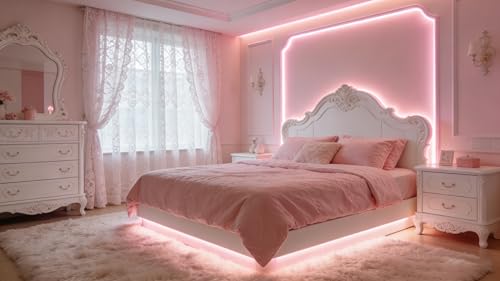 Image of 2 Set 30 FT Pink Led Lights Strip for Bedroom Decor Rope Lights Easy DIY Princess Bathroom Cuttable Strip Lights for Baby Room Living Room Kitchen Ceiling Wall Vanity Mirror Decoration