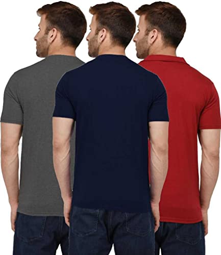 Image of INKKR Men's Solid Regular Fit T-Shirt Blue D-Grey Red