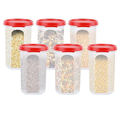 Image of Cutting EDGE 585ML Smart Slim Storage Airtight Container-Red,Set of 6 | Plastic material, pantry organization, pulses storage, grains storage, shelf arrangement, compact design, kitchen Storage