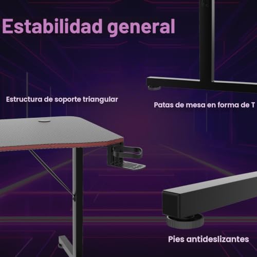 Miniatura 4 de Jummico Mesa Gaming 180 60 Cm, Escritorio Gaming De Fibra De Carbono Ergonómicas