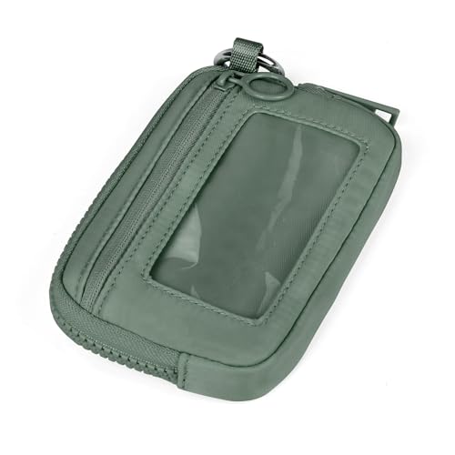 Image of The Iris Wallet Zipper Mini Coin Purse Keychain ID Holder Wallet | Zip Card Case with ID Window Purses for Women Mini Portable Keychain Wallet,Olive Green