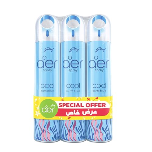Godrej Aer Spray Room Freshener for Home and Office 3 x 300 ml Cool Surf Blue
