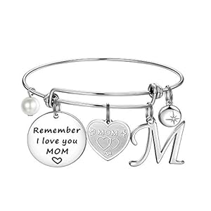 Ursteel Gifts for Mom, 26 Initial Charm Bracelets Mom Birthday Gifts from Daughters Remember I Love You MOM Charm Bracelets Mothers Day Valentines Birthday Gifts for Mom