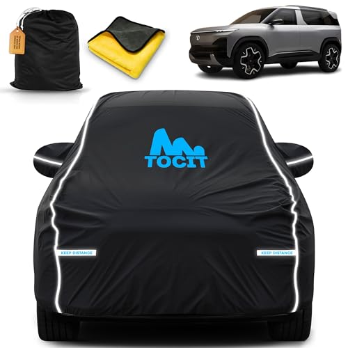 Image of Tata Sierra EV Waterproof Long Life Car Cover with Safety Glow Reflective Strap, Premium Velvet Velour Fabric, Soft & Stretchable, Machine Washable, Tri-Stitch Custom Fit with Mirror Pocket