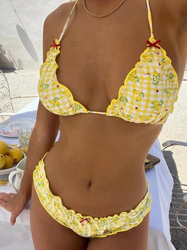 Women Bikini Sets Y2k Swimsuit Ruffle Triangle Bikini Cute Halter 2 Piece Bathing Suit2