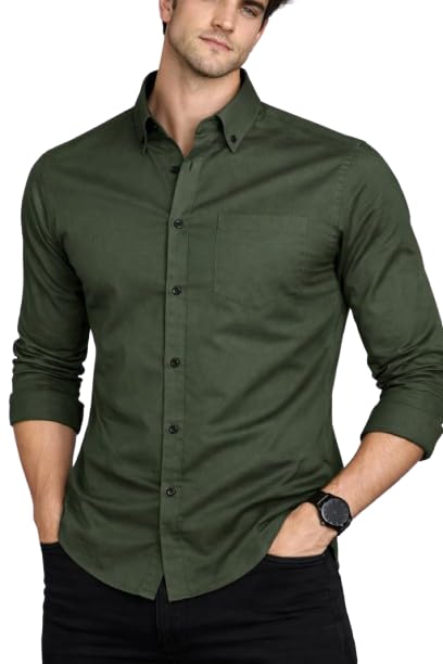 Image of Men's Slim Fit Long Sleeve Button-Down Shirt, Casual Formal Style with Chest Pocket